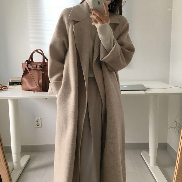 women's wool & blends women elegant long coat with belt solid color sleeve chic outerwear ladies overcoat autumn winter 2021 drop, Black
women's wool & blends women elegant long coat with belt solid color sleeve chic outerwear ladies overcoat autumn winter 2021 drop, Black