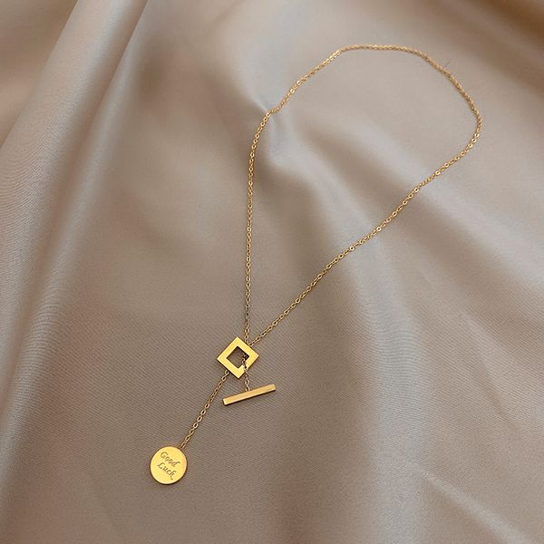 xianlan427 web celebrity lucky necklace female english square clavicle necklace fashion personality niche design feeling neck orna, Silver