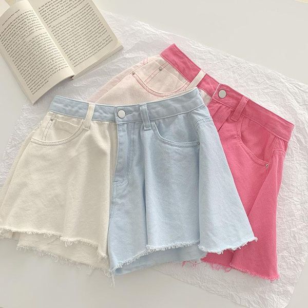 women's shorts summer style korean fashion all-match color matching wide-leg high waist denim, White;black
women's shorts summer style korean fashion all-match color matching wide-leg high waist denim, White;black