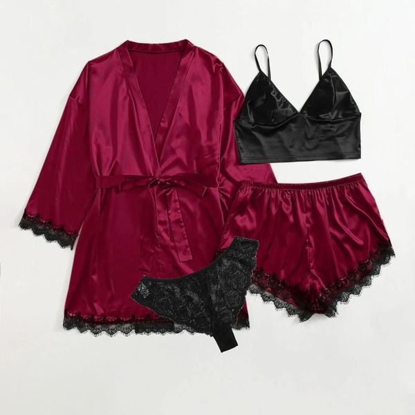 women's sleepwear solid robes with sashes 4 piece set women wrist sleep satin shorts loose pajamas casual female home suits #g4, Black;red
women's sleepwear solid robes with sashes 4 piece set women wrist sleep satin shorts loose pajamas casual female home suits #g4, Black;red