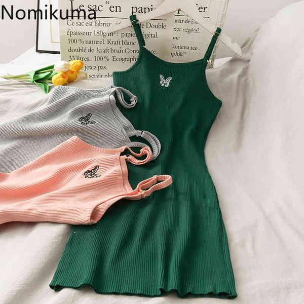 nomikuma butterfly embroidery mini bodycon dress women slim fit high street casual all-match spaghetti strap dresses vestidos 210514, Black;gray 
nomikuma butterfly embroidery mini bodycon dress women slim fit high street casual all-match spaghetti strap dresses vestidos 210514, Black;gray