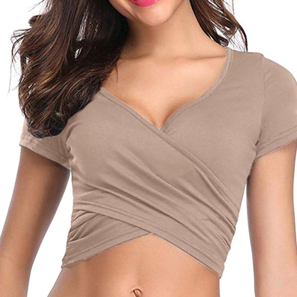 deep v neck short tshirt women summer sleeve round solid color unique slim fit coss wrap t-shirt #py women's, White
deep v neck short tshirt women summer sleeve round solid color unique slim fit coss wrap t-shirt #py women's, White