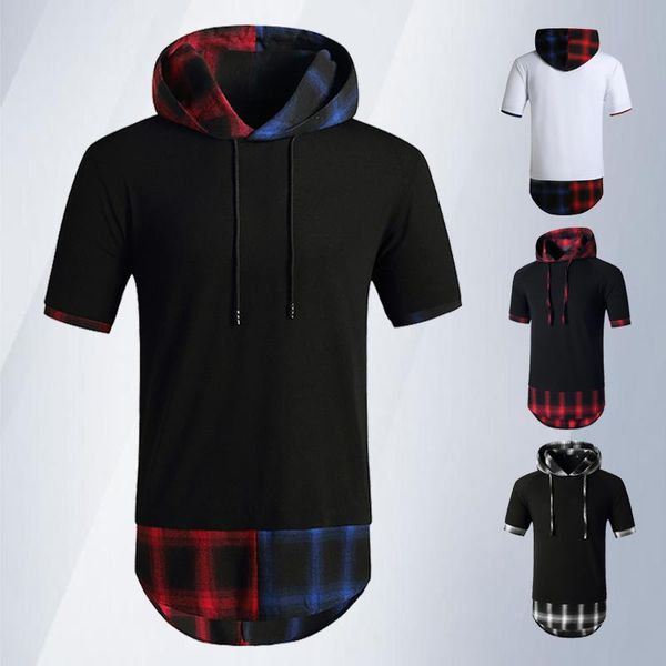 men's t-shirts short-sleeved plaid t-shirt casual patchwork hooded hip-hop outdoor street clothing, White;black
men's t-shirts short-sleeved plaid t-shirt casual patchwork hooded hip-hop outdoor street clothing, White;black