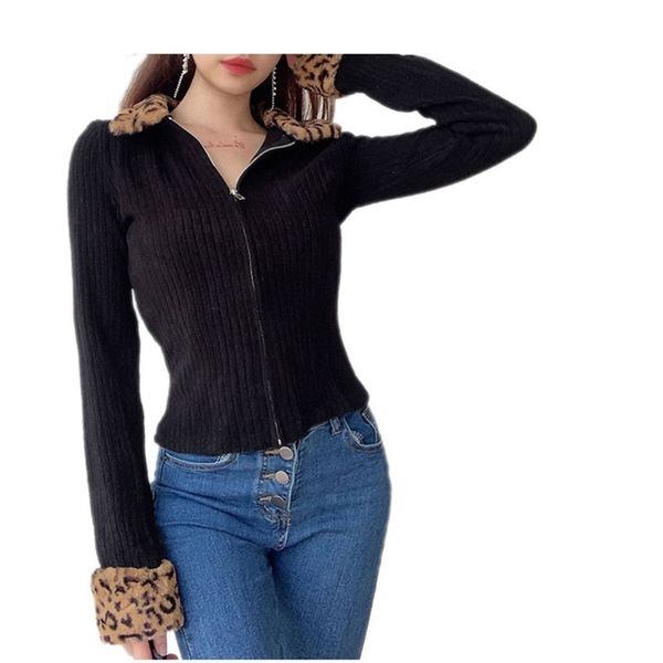 women sweater leopard print patchwork long sleeve v-neck front zipper slim fit cardigan elegant ladies fashion clothing 210522, White
women sweater leopard print patchwork long sleeve v-neck front zipper slim fit cardigan elegant ladies fashion clothing 210522, White