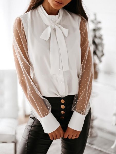 women's blouses & shirts spring elegant women long sleeve blouse shirt 2021 office polka dots ladies chic bow lace-up stand collar blus, White
women's blouses & shirts spring elegant women long sleeve blouse shirt 2021 office polka dots ladies chic bow lace-up stand collar blus, White