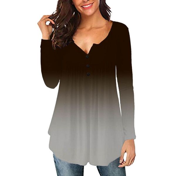 women's t-shirt 45# plus size gradient color tshirt women v-neck long sleeve button pullover t-shirts tunics pleated casual tshirt fem, White
women's t-shirt 45# plus size gradient color tshirt women v-neck long sleeve button pullover t-shirts tunics pleated casual tshirt fem, White