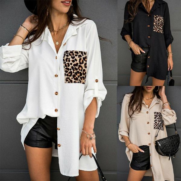 women's blouses & shirts 2021 loose leopard print pocket stitching long-sleeved shirt mid-length casual long summer lapel blouse femme, White
women's blouses & shirts 2021 loose leopard print pocket stitching long-sleeved shirt mid-length casual long summer lapel blouse femme, White