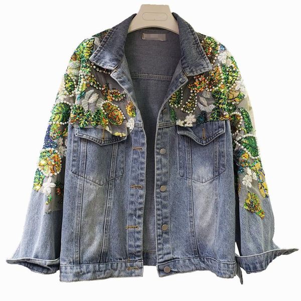 women's jackets heavy industry beaded diamond denim jacket women spring autumn lace stitching loose outwear, Black;brown
women's jackets heavy industry beaded diamond denim jacket women spring autumn lace stitching loose outwear, Black;brown