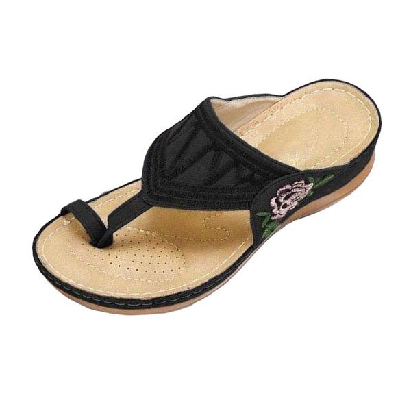 women's perforated wedge sandals embroidered orthopedic comfortable flip-flop ladies beach soft non-slippers chaussure femme, Black
women's perforated wedge sandals embroidered orthopedic comfortable flip-flop ladies beach soft non-slippers chaussure femme, Black