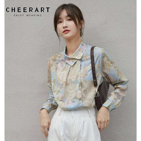 vintage floral print korean blouse women long sleeve button up skew collar shirt fall 2021 ladies clothing women's blouses & shirts, White
vintage floral print korean blouse women long sleeve button up skew collar shirt fall 2021 ladies clothing women's blouses & shirts, White