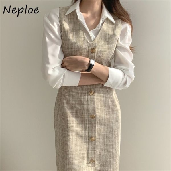 elegant suit v-neck chic plaid pattern single-breasted slim fit sleeveless dress + white shirt 2 piece set 210422
elegant suit v-neck chic plaid pattern single-breasted slim fit sleeveless dress + white shirt 2 piece set 210422