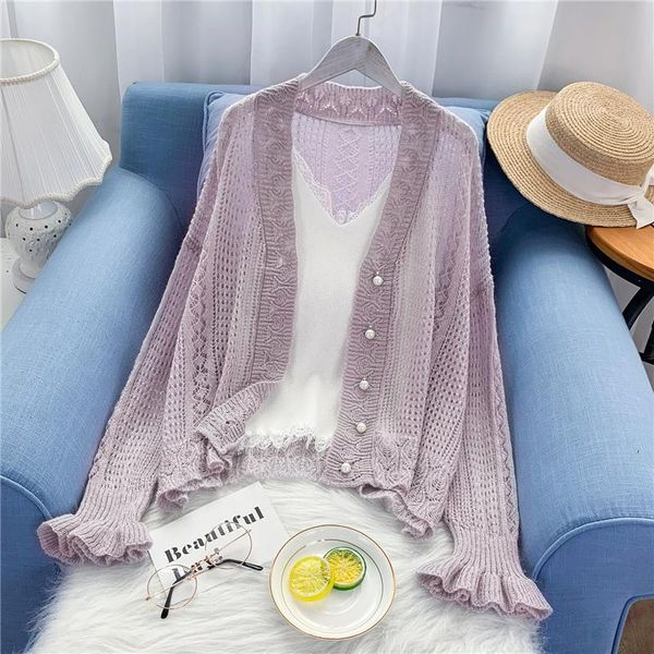 women's knits & tees thin knitted women sweater and cardigan 2021 summer solid ruffles sleeved high waist loose casual all match womens, White
women's knits & tees thin knitted women sweater and cardigan 2021 summer solid ruffles sleeved high waist loose casual all match womens, White