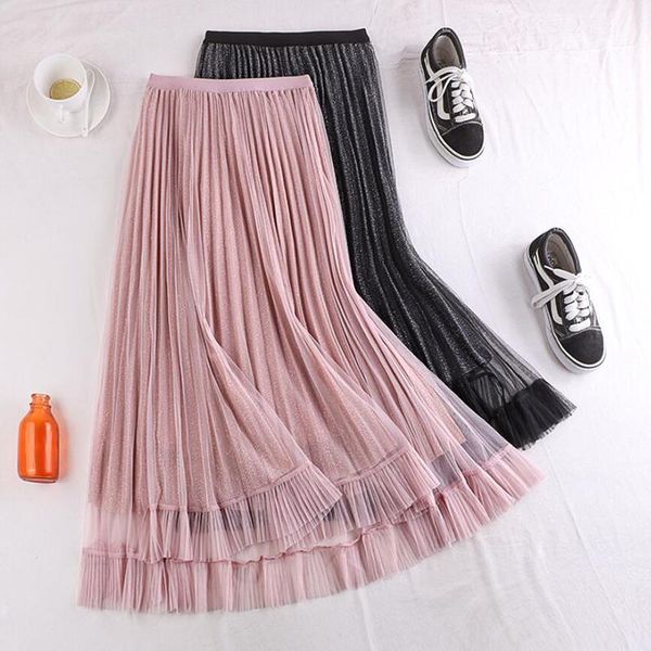 skirts 2021 three layer spring summer tulle patchwork women skirt long pleated womens elegant midi faldas mujer saias, Black
skirts 2021 three layer spring summer tulle patchwork women skirt long pleated womens elegant midi faldas mujer saias, Black