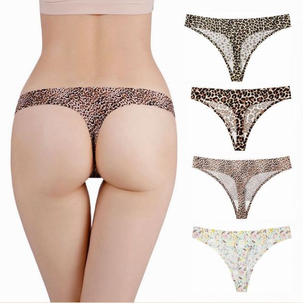women's piece traceless low waist ice silk and interesting print perforated t-pants, Black;white
