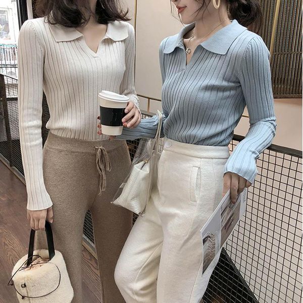 women's sweaters women sweater chic 2021 fashion turn-down collar fall winter solid color work office pullover slim knitted, White;black
women's sweaters women sweater chic 2021 fashion turn-down collar fall winter solid color work office pullover slim knitted, White;black