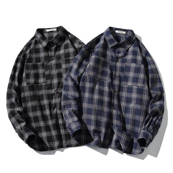 men's casual shirts 2021 spring autumn long sleeves flannel collar korea style shirt for plaid harajuku clothing, White;black
men's casual shirts 2021 spring autumn long sleeves flannel collar korea style shirt for plaid harajuku clothing, White;black