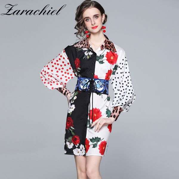 fashion single-breasted lantern sleeve shirt women elegant leopard flower printed loose bandage mini dress with belt 210416, Black;gray
fashion single-breasted lantern sleeve shirt women elegant leopard flower printed loose bandage mini dress with belt 210416, Black;gray