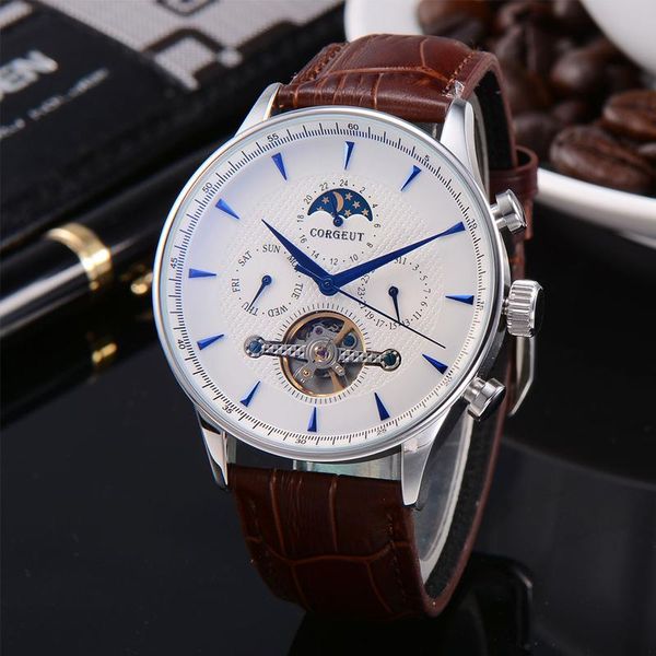 wristwatches 44mm fashion brand mechanical luminous watch black dial leather strap automatic calendar&week men business clock, Slivery;brown
wristwatches 44mm fashion brand mechanical luminous watch black dial leather strap automatic calendar&week men business clock, Slivery;brown
