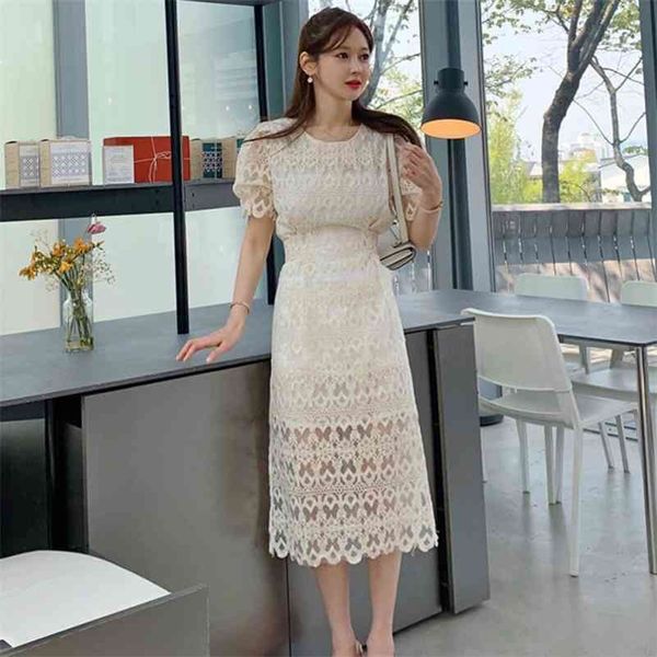 summer korean lace-up waist slim thin fresh lace dress office lady regular short 210416, Black;gray 
summer korean lace-up waist slim thin fresh lace dress office lady regular short 210416, Black;gray