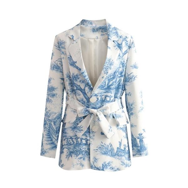 women's suits & blazers chinese style blue and white porcelain printed single breasted suit jacket with collar in autumn 2021, White;black
women's suits & blazers chinese style blue and white porcelain printed single breasted suit jacket with collar in autumn 2021, White;black