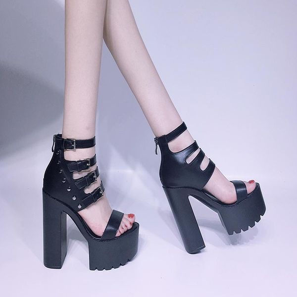 chunky sandals punk shoes rock gothic women peep toe buckle block high heels heel sandal ljb35-1, Black
chunky sandals punk shoes rock gothic women peep toe buckle block high heels heel sandal ljb35-1, Black