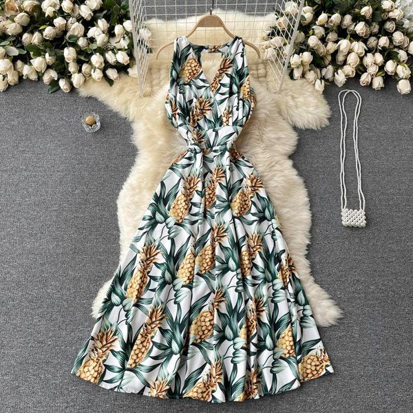 casual dresses summer fashion vestidos feminine deep v-neck hollow halter waist slimming holiday style printed midi dress gl318, Black;gray 
casual dresses summer fashion vestidos feminine deep v-neck hollow halter waist slimming holiday style printed midi dress gl318, Black;gray