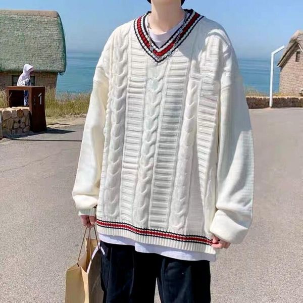 men's sweaters korean fashion men streetwear pure color knitted sweater cable knit striped clothes 2021 brand, White;black
men's sweaters korean fashion men streetwear pure color knitted sweater cable knit striped clothes 2021 brand, White;black