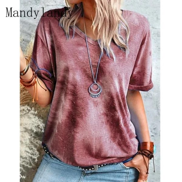 women's t-shirt mandylandy casual loose v-neck pullover summer fashion tie-dye printed short-sleeved, White
women's t-shirt mandylandy casual loose v-neck pullover summer fashion tie-dye printed short-sleeved, White