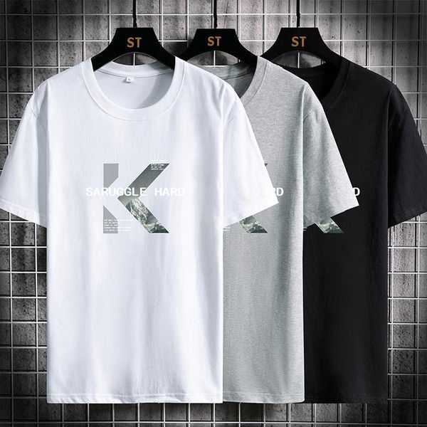 men's t-shirts 100% pure cotton men loose 2021 summer casual print letter boy plus size 5xl short sleeve fashion male kn190, White;black 
men's t-shirts 100% pure cotton men loose 2021 summer casual print letter boy plus size 5xl short sleeve fashion male kn190, White;black