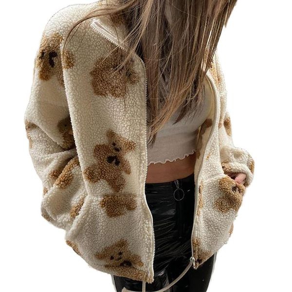 women's jackets women cartoon bear print coat loose fit long sleeve lapel neck autumn winter printed thick warm outerwear, Black;brown
women's jackets women cartoon bear print coat loose fit long sleeve lapel neck autumn winter printed thick warm outerwear, Black;brown
