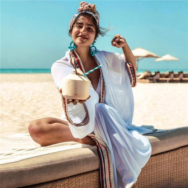 women summer holiday beach bikini cover up dress casual loose female boho sundress women's swimwear, White;black
women summer holiday beach bikini cover up dress casual loose female boho sundress women's swimwear, White;black