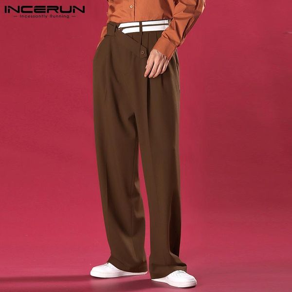 men's pants korean style handsome men solid pantalons stitching belt straight long loose comeforable wide-leg trouses 2021 incerun, Black
men's pants korean style handsome men solid pantalons stitching belt straight long loose comeforable wide-leg trouses 2021 incerun, Black