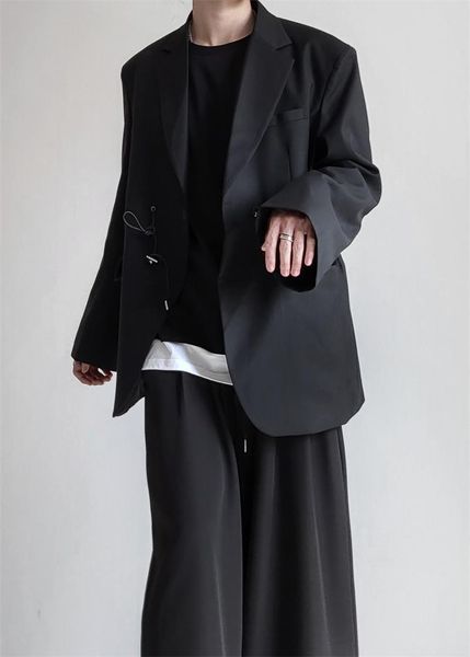men's suits & blazers casual suit autumn solid color lace up decorative metal buckle dark trend bar singer retro stage coat, White;black
men's suits & blazers casual suit autumn solid color lace up decorative metal buckle dark trend bar singer retro stage coat, White;black