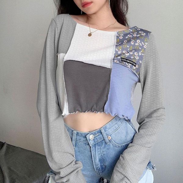 women patchwork crop stylish round neck long sleeve color block loose fit tee shirt women's blouses & shirts, White
women patchwork crop stylish round neck long sleeve color block loose fit tee shirt women's blouses & shirts, White