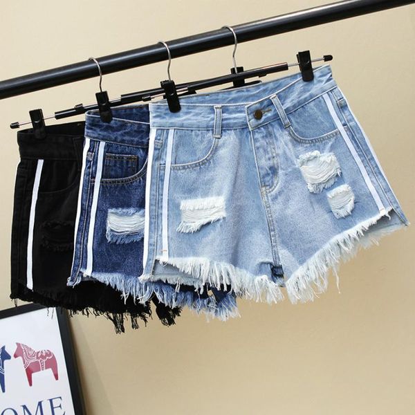 women's shorts harajuku fashion hole tassel women casual loose wide leg student denim striped cotton summer, White;black
women's shorts harajuku fashion hole tassel women casual loose wide leg student denim striped cotton summer, White;black