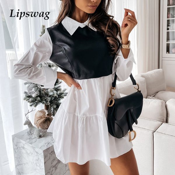 autumn elegant pu leather dress women 2021 fashion long sleeve patchwork shirt dress office ladies turn-down collar mini dresses, Black;gray
autumn elegant pu leather dress women 2021 fashion long sleeve patchwork shirt dress office ladies turn-down collar mini dresses, Black;gray