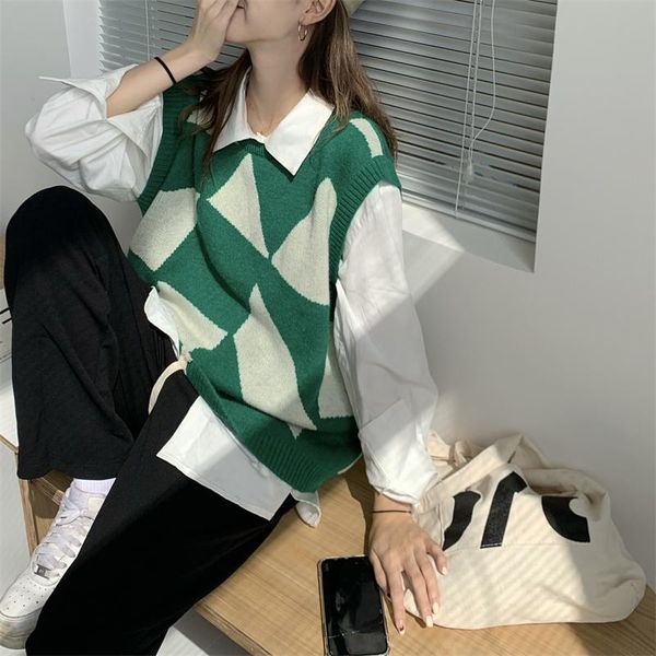 women's sweaters y2ky2kcontrasting color outside knitted vest autumn 2021 korean version casual loose white shirt two-piece suit, White;black
women's sweaters y2ky2kcontrasting color outside knitted vest autumn 2021 korean version casual loose white shirt two-piece suit, White;black