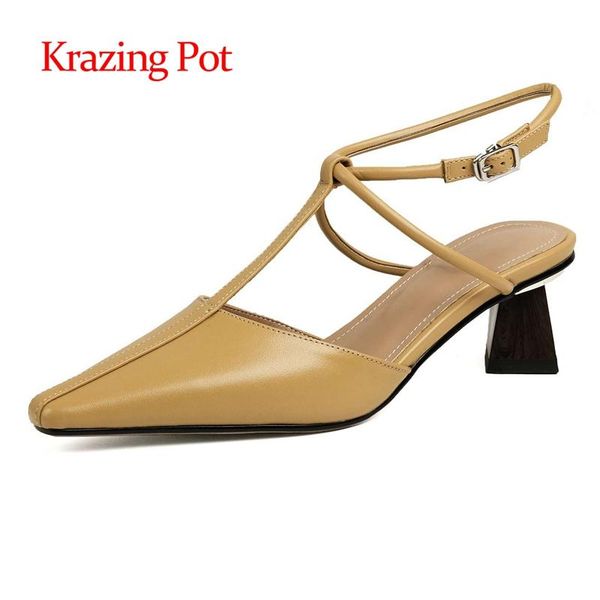 krazing pot genuine leather med heels pointed toe high street fashion gentlewomen daily wear buckle straps sandals women l31, Black
krazing pot genuine leather med heels pointed toe high street fashion gentlewomen daily wear buckle straps sandals women l31, Black
