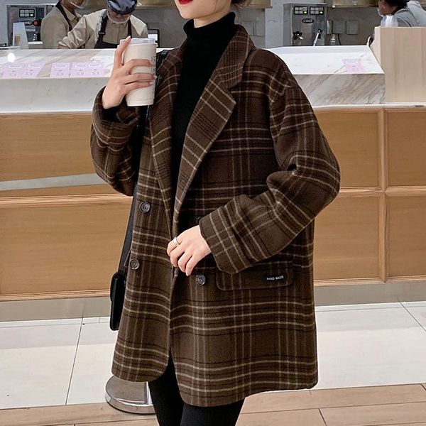 women's wool & blends double long coat whom the during spring and autumn 2021 grid small suit hepburn wind wide cloth, Black
women's wool & blends double long coat whom the during spring and autumn 2021 grid small suit hepburn wind wide cloth, Black