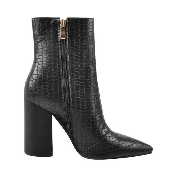 women ankle boots matte black stone print pu chunky high heels booties for spring autumn zipper concise comfortable
women ankle boots matte black stone print pu chunky high heels booties for spring autumn zipper concise comfortable
