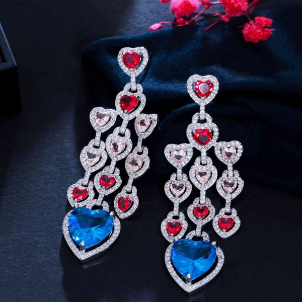 cwwzircons luxury big blue cz dangly long tassel heart shape drop earrings for women wedding bridal party custome jewelry cz940, Bronze;silver
cwwzircons luxury big blue cz dangly long tassel heart shape drop earrings for women wedding bridal party custome jewelry cz940, Bronze;silver