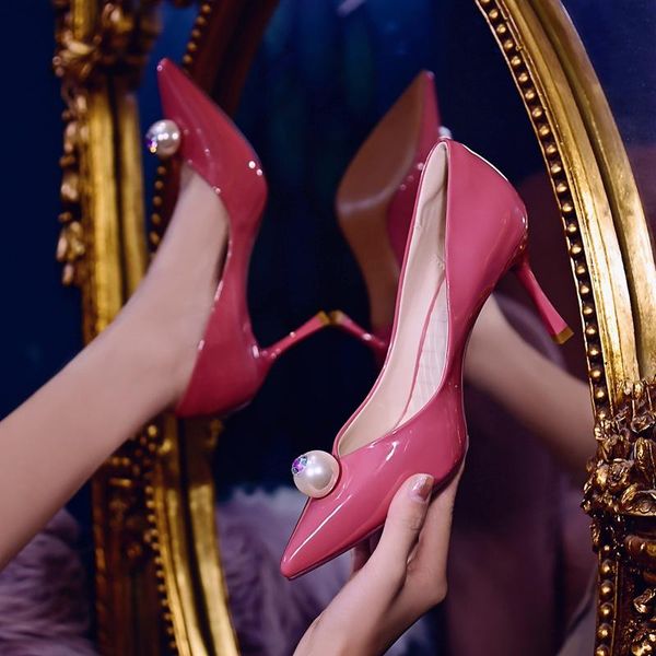 dress shoes spring fashion pearl stiletto patent leather temperament pointed bridal wedding banquet all-match women's, Black
dress shoes spring fashion pearl stiletto patent leather temperament pointed bridal wedding banquet all-match women's, Black