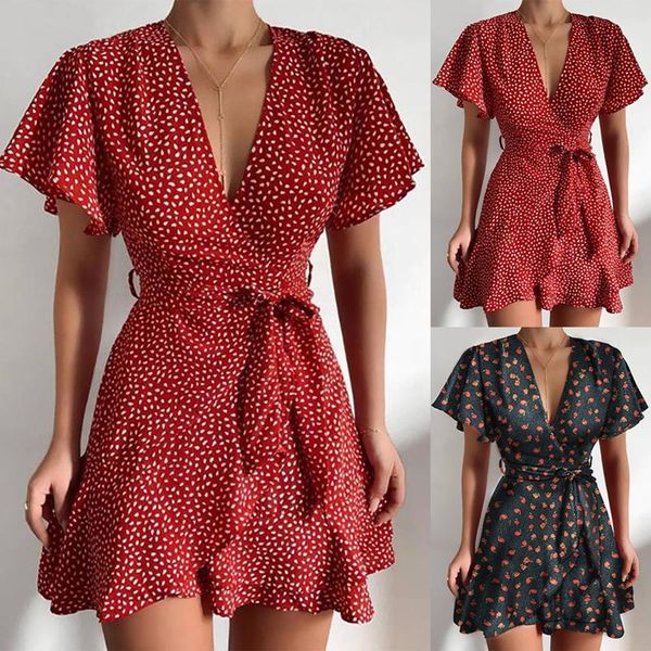 women fashion printed v-neck dress ruffled belt wrapped mini casual party summer short sleeve loose dresses, Black;gray
women fashion printed v-neck dress ruffled belt wrapped mini casual party summer short sleeve loose dresses, Black;gray