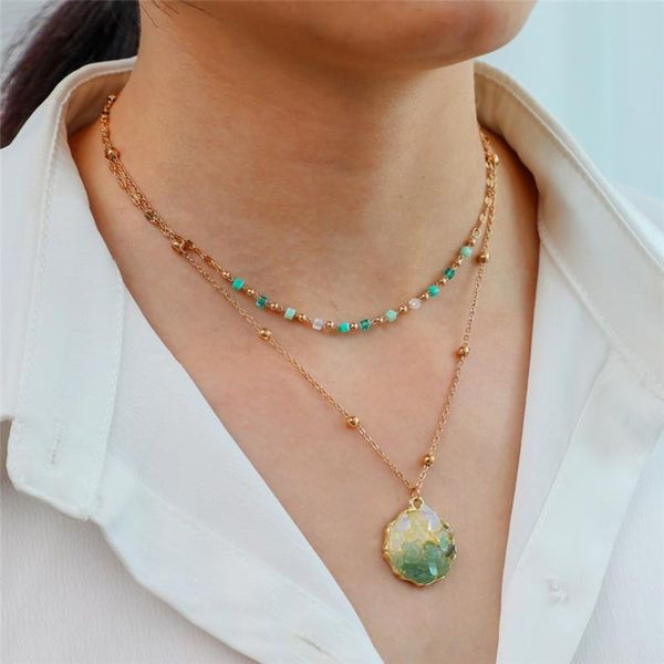 small beads natural stone necklace irregular crystal pendant double layered chain beaded women necklaces, Silver
small beads natural stone necklace irregular crystal pendant double layered chain beaded women necklaces, Silver