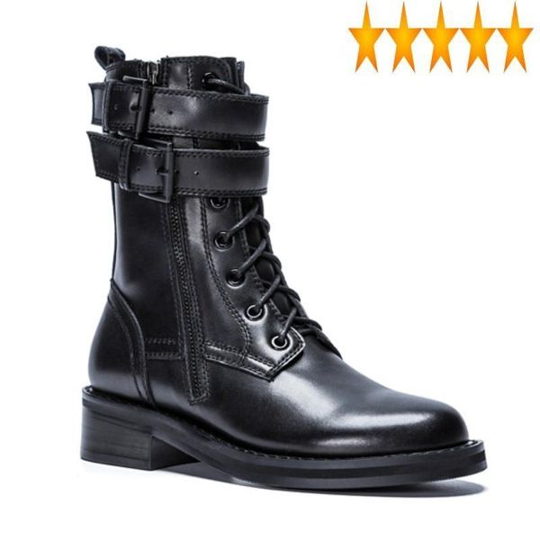 boots leather genuine sale british womens motorcycle winter round toe cross tied size zip belt buckle female mid calf, Black 
boots leather genuine sale british womens motorcycle winter round toe cross tied size zip belt buckle female mid calf, Black