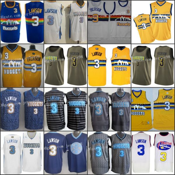 denver nuggets men #3 ty lawson iverson men retro jersey, Black