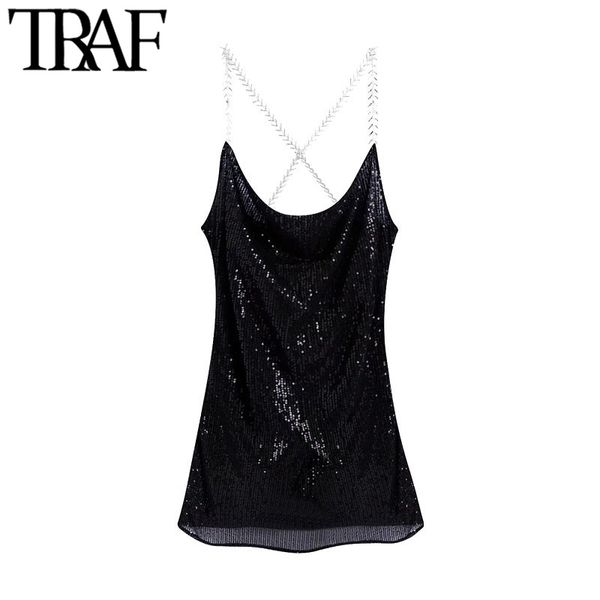 traf women fashion with rhinestone sequin mini dress vintage back cross straps lining female dresses vestidos 210415, Black;gray
traf women fashion with rhinestone sequin mini dress vintage back cross straps lining female dresses vestidos 210415, Black;gray