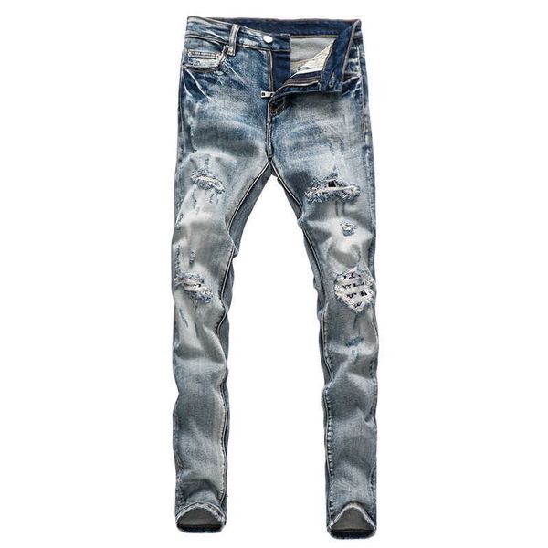 men's jeans streetwear denim punk trousers fashion slim fit retro light gray blue ripped patches designer hip hop pants cz0v
men's jeans streetwear denim punk trousers fashion slim fit retro light gray blue ripped patches designer hip hop pants cz0v