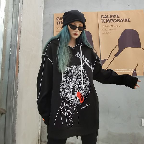 hoodies winter black sweater women plus velvet thick print wolf head reflective strip loose long-sleeved hooded jacket
hoodies winter black sweater women plus velvet thick print wolf head reflective strip loose long-sleeved hooded jacket