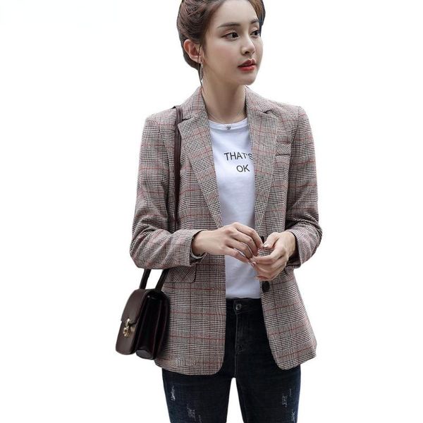 women's suits & blazers blazer women girl casual white gray brown plaid fall winter single breasted long jackets coat s-4xl, White;black
women's suits & blazers blazer women girl casual white gray brown plaid fall winter single breasted long jackets coat s-4xl, White;black